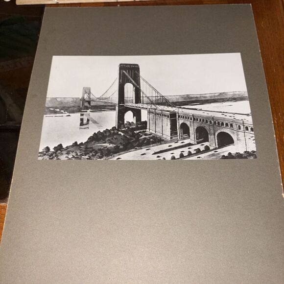 Vintage New Hudson River Bridge New York Mounted American Architecture Drawing - Picture 1 of 3